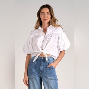 Elan White Pouf Sleeve Top - Small